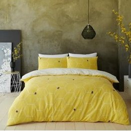 SmartLiving Luxury Bee Happy Duvet Cover and Pillowcase Set Single Double King (Ochre, Double)