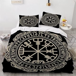 Viking Bed Linen 135 x 200 cm 3D Print Viking Magic Rune Compass Dragon Duvet Cover Set Soft Microfibre Duvet Cover for