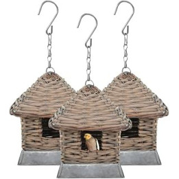 vidaXL 3x Bird Houses Wicker Real Rattan Garden Nesting Box Aviary Hut Shelter