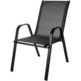 Marko Outdoor Stacking Textoline Chair Black Outdoor Bistro High Back Seating Restaurant Cafe (2 Chairs, Grey)