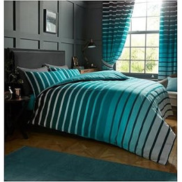 GC GAVENO CAVAILIA Stripe Duvet Set Double Bed - Reversible Bedding Set - Easy Care Bed Linen - Washable - Teal