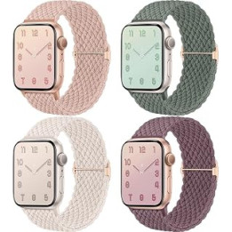Mastten 4 Pack Braided Straps Compatible with Apple Watch Straps 40mm 41mm 38mm 42mm 44mm 45mm 49mm for Women Men, Stretchy