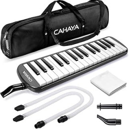 CAHAYA Melodica Instrument 32 Key FDA Approved Piano Style Portable with Double Plastic Flexible Long Pipe, Short Mouthpieces