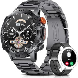 LIGE Men's Smart Watch, 1.43" Large Screen Fitness Tracker with Blood Pressure/Heart Rate,Pedometer Sport Make Call Military