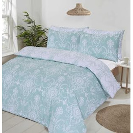 Night Comfort Percale Duvet Cover Set with Pillowcase - Damask Baroque Luxury Cotton Blend Reversible Bed Set Quilt and Pillow