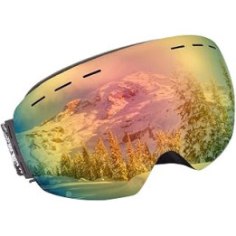 Ski Goggles Anti Fog Protection Frameless Interchangeable Lens Over Red