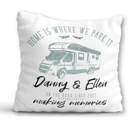 Motorhome Cushion - Camping Gift for Couple - Personalised Holiday Motor Home Pillow - Camper Decor with Custom Names -