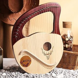 24 String Lyre Harp Mahogany Solid Wood Musical Instrument with Tuning Wrench, for Music Lovers Beginners Kids Adult Musical