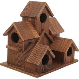 POPETPOP Wooden Honey Bee Nest Solid Wood House Decoration Idyllic Outdoor Bird Nest Villa Style Gardening Pendant Bird Feeder