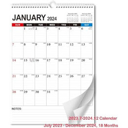2023 Calendar - Wall Calendar For July 2023-December 2024 Calendar 2023, 18 Months, large size 30.5 x 43 cm, Ruled Blocks
