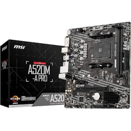 MSI A520M-A PRO Motherboard mATX - Supports AMD Ryzen 3rd Gen Processors, AM4, DDR4 Boost (4600MHz/OC), 1 x PCIe 3.0 x1, 1 x