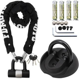 FD-MOTO 1M*10mm STEEL Heavy Duty Motorbike Motorcycle Chain Lock Padlock + Hardened Steel Ground Wall Chain Anchor