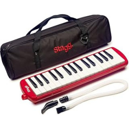 Stagg Melodica 32 Keys, Pianica, 2 Mouthpieces Included with Carry Bag, Red