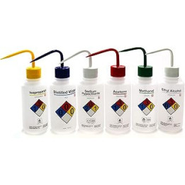 ULAB Scientific Right-to-Know Safety Wash Bottle Set, Acetone, Ethyl Alcohol, Methanol, Isopropanol, Distilled Water, Sodium