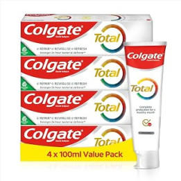 Colgate Total Original Toothpaste (4 x 100 ml), 24 Hour Antibacterial Toothpaste, Complete Protection for Your Whole Mouth,