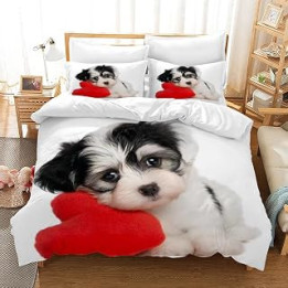 Duvet Cover Set Dog Bedding Sets Soft Microfiber Single Quilt Cover, 3D Animal Theme Bedroom Decor for Kids Adults Pet Dog