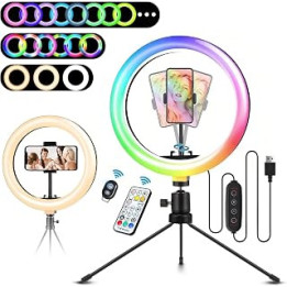 Ring Light Stand, 10.2 inch RGB Ring Light Kit with Tripod Stand and Cell Phone Holder, 29 Colors 4 Modes and 9 Brightness LED