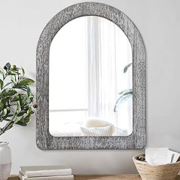 AAZZKANG Mirrors for Wall Rustic Wood Arched Mirror for Bathroom Bedroom Living Room Decorative Hanging Mirror 50 x 40 cm