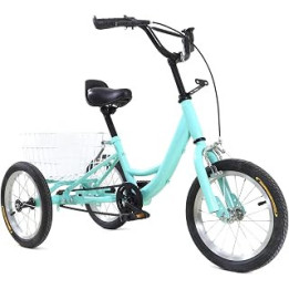 ROMYIX 14 Inch Children's Tricycle Single Speed 3-Wheel Cruiser Bike with Basket kids Balance Bike Blue