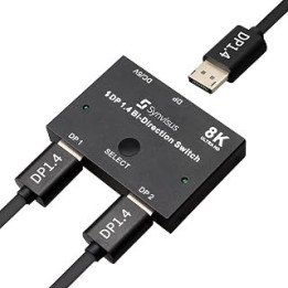 Synvisus Displayport Switch 8K, Bi-Directional Switch 2 in 1 Out/1 to 2 DP1.4 Switcher, 3D UHD 8K@30Hz, 4K@120Hz, Manual Switch