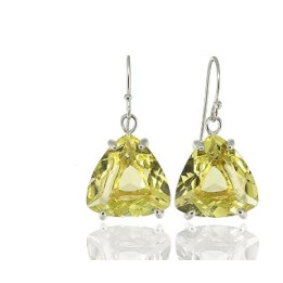 Sterling Silver Earrings - Trillion Cut Lemon Quartz - Triangle Shaped Gemstone - 4 Prong Setting - Long Statement Dangle