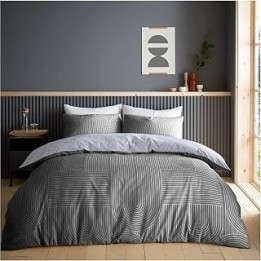 Lions Charcoal and Grey Bedding Sets - Reversible Double Duvet Cover with Matching Pillowcase, Premium Poly Cotton, 3 Piece