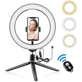 Samnuerly Ring Light with Stand and Phone Holder, Selfie Lamp with Bluetooth Remote Control and Tripod Ring LED Ring 3 Color