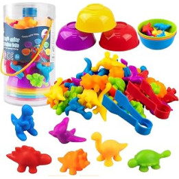 Counting Dinosaurs Set Rainbow, 56 Pieces Colour Sorting Toys for Toddlers Educational Learning, Counting Dinosaurs with