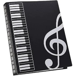 Sheet Music Folder, 40 Pages Plastic A4 Piano Storage Rack for Treble Clef Musics Theme, Black