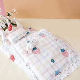 Doll Bedding Set, Cartoon Pattern Dolls Accessories Pillow And Blanket Set, Bedroom Furniture Accessory for Dolls, Washable