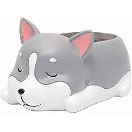 Roogo Husky Planter Pot Puppy Design Resin Flower Pots Cartoon Animal Dog Plant Pot for Home Balcony Garden