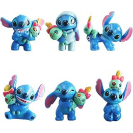 Mini Figures Set 6PCS Sti-tch Themed Birthday Party Supplies Sti-tch Birthday Cake Topper Figurines Party Cake Decoration