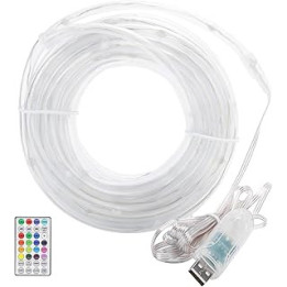 Acouto Rope Light, 10m/32.8ft 100LEDs RGB Rope Light IP44 Waterproof USB Remote Colorful String Lights Garden Party Outdoor