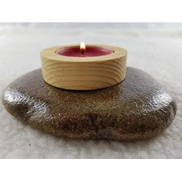 Handmade unique home decor natural rustic pine & stone tea light candle holder candlestic christmas gift