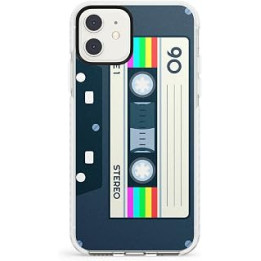 Retro Cassette Tape - Rainbow Impact Phone Case for iPhone 12 Mini TPU Protective Light Strong Cover with Mixtape Vintage Music