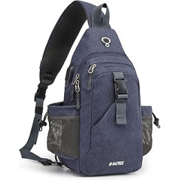 Canvas Sling Bag Crossbody Shoulder Backpack with RFID Blocking, Hiking Daypack Chest Bag for Women Men