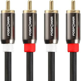 FosPower (7.6m / 25ft) 2 RCA M/M Stereo Audio Cable [24K Gold Plated | Copper Core] 2RCA Male to 2RCA Male [Left / Right]