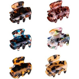 Pack of 6 Hair Claw Clips, Small Hair Clips for Medium and Thin Hair, Non-Slip Hair Catcher Pine Clamp Tortoiseshell Cellulose