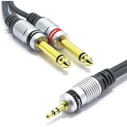 3.5mm to 6.35mm x2 Cable 1.5m Splitter Vitalco Mini Jack 1/8 Inch Stereo to Double 1/4 Inch Mono Male to Male Plug Gold OFC
