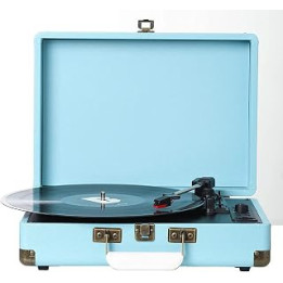 3 Speed Suitcase Turntable With Speakers Portable Vinyl Record Player With RCA Audio Output And AUX Audio Input,Support 7/10/12