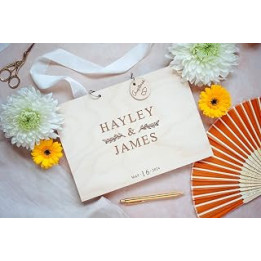 Personalised Wedding Guest Book for Wedding Reception. Luxury Guestbook with Wooden Engraved Cover