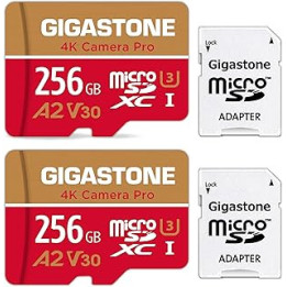 [5-Yrs Free Data Recovery] Gigastone 256GB 2-Pack Micro SD Card, 4K Video Recording for GoPro, Action Camera, DJI, Drone,