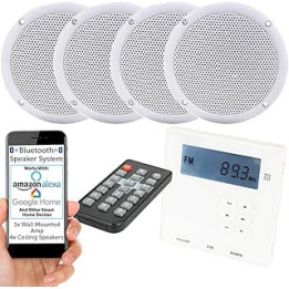 Wall Mounted Micro Bluetooth Amplifier & 4 Ceiling Speaker Kit Stereo HiFi Music