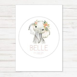 Personalised Watercolour Elephant Name Picture With Flowers Children’s Nursery Bedroom Wall Art By Laurel Lane Prints