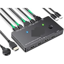 Mini Video Mixer, Pro Switcher, USB-C/HDMI(USB-C) KVM Switch 2 In 1 Out 4K USB HDMI KVM Switch Support PD Charg For 2 PC