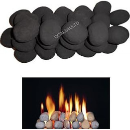 22 medium BLACK gas fire pebbles 65mm x 45mm x 40mm IN COALS 4 YOU PACKAGING