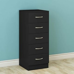 NRG Black Chest of 5 Drawers With Metal Handles Tall Narrow Storage Cabinets Unit Bedroom Furniture 34.5x36x90cm