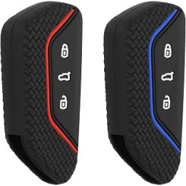 kwmobile 2x Key Cover Compatible with VW Golf 8 - Black/Red/Black/Blue