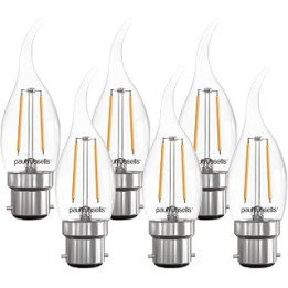 paul russells LED Flame Candle Filament Light - Pack of 6 – 2.5W 25W Equivalent Replacement 250LM Lumens 2700K BC B22 Bayonet