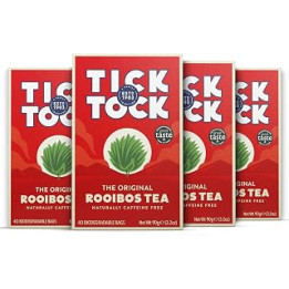 Tick Tock Rooibos Tea, Caffeine-Free Tea, Pack of 4 x 40 Tea Bags (160 Teabags), Naturally Sweet Herbal Tea, Biodegradable Tea
